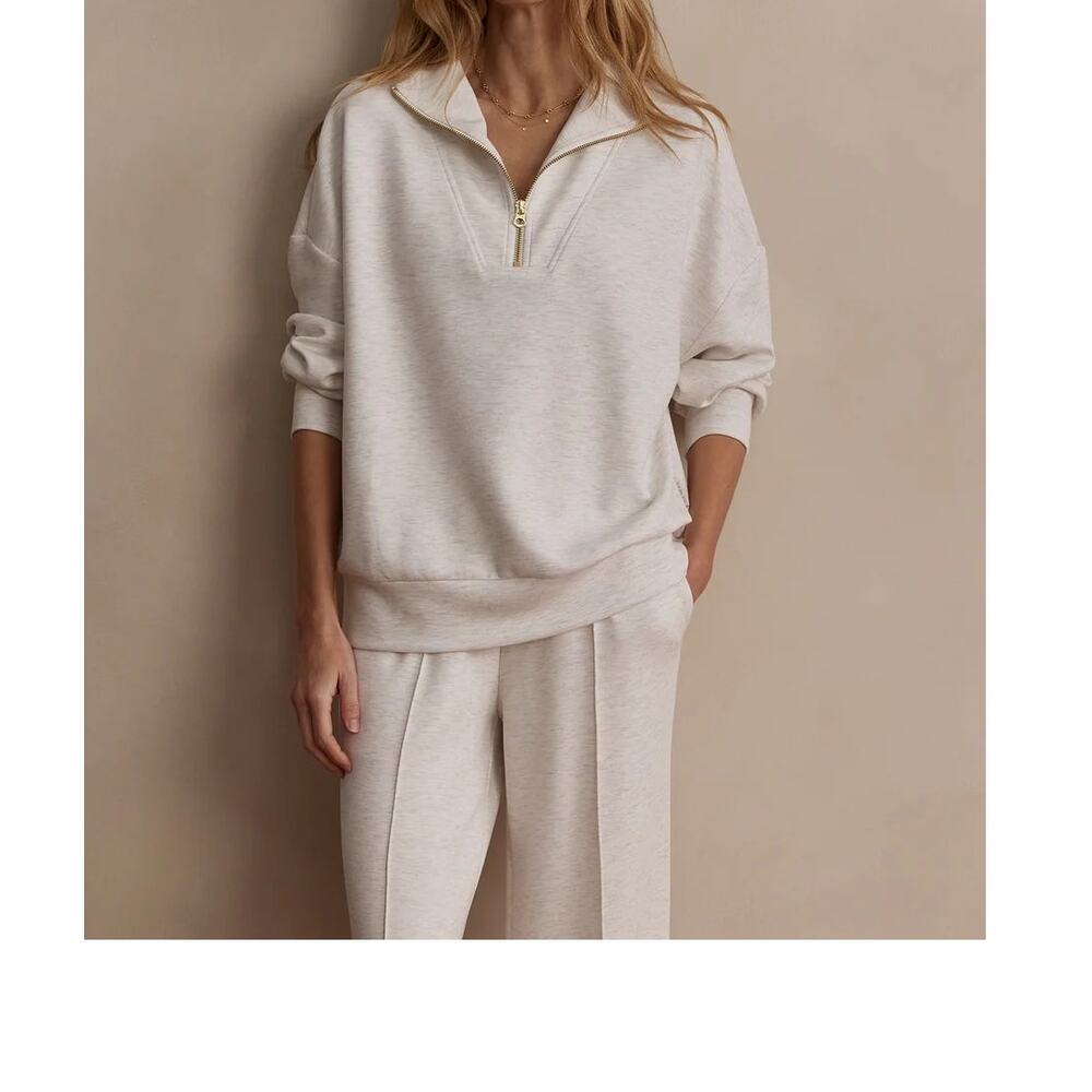 Varley Doublesoft Hawley Half Zip Everyday Sweatshirt Cozy Warm Ivory Gold XS